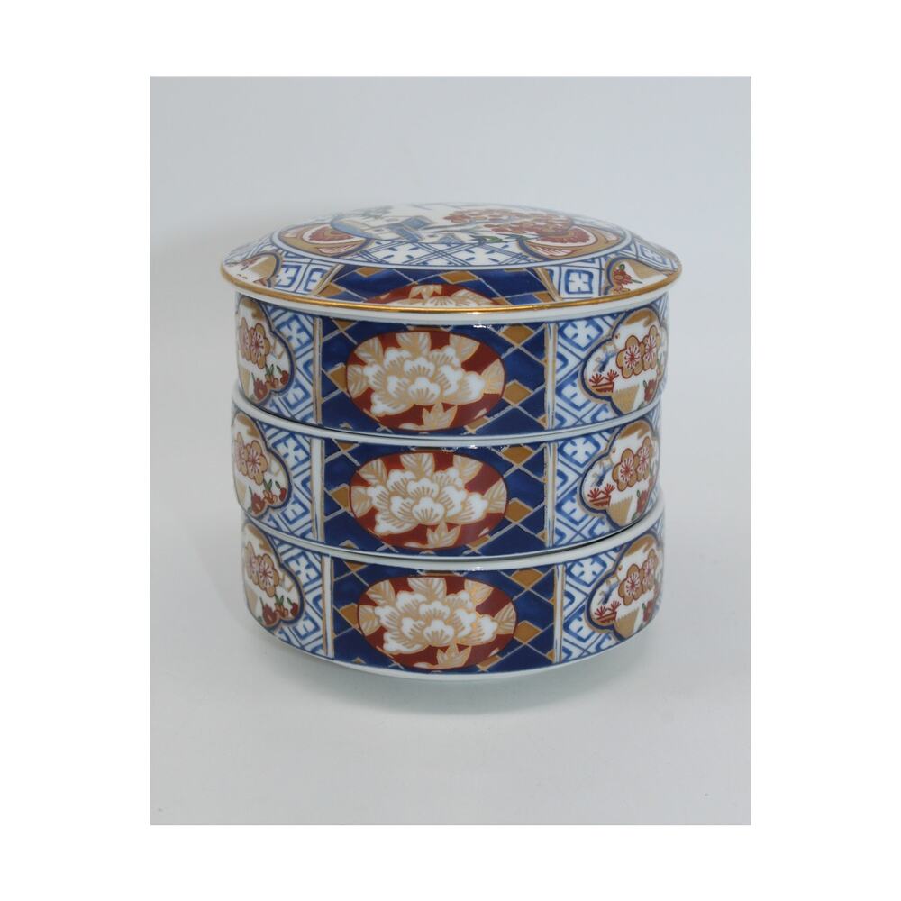 Vtg Otagiri Imari Japan Porcelain 3 Tier Stacking Bowls & Lid *In Original Box*